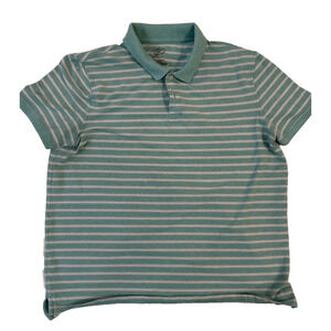 St Johns Bay Polo Shirt Mens XL Blue Green White Striped Short Sleeve Casual